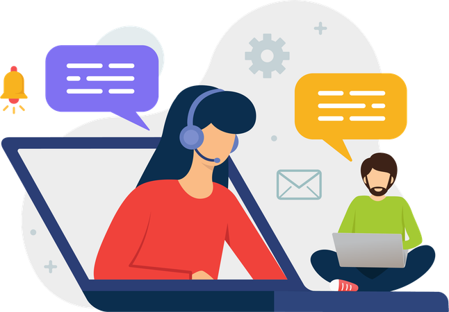 Female agent helping customer using  customer service  Illustration