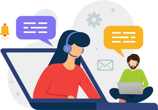 Female agent helping customer using  customer service  Illustration