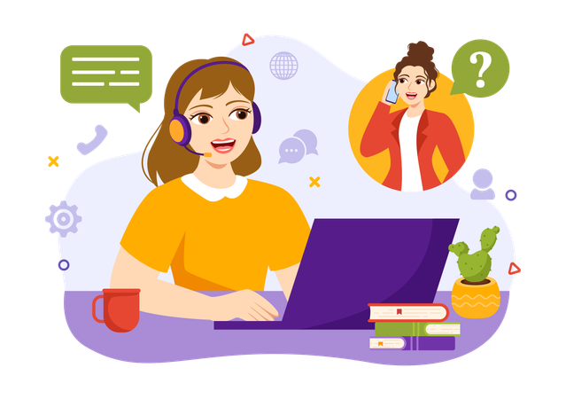 Female agent talking with customer on helpline call  Illustration