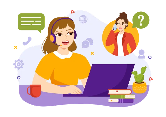 Female agent talking with customer on helpline call  Illustration