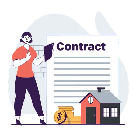 Female agent with real estate contract  Illustration