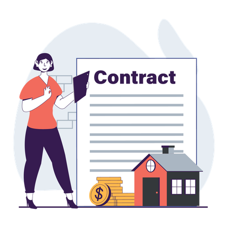 Female agent with real estate contract  Illustration