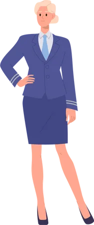 Stewardess Female Character Cartoon Airline Staff Dressed In Company Crew Uniform Isolated On White Background Vector Illustration Of Attractive Woman Flight Attendant Professional Occupation Illustration