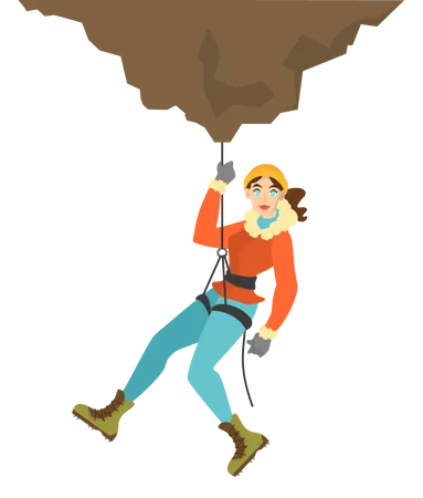 Female Alpinist climb the mountain  Illustration