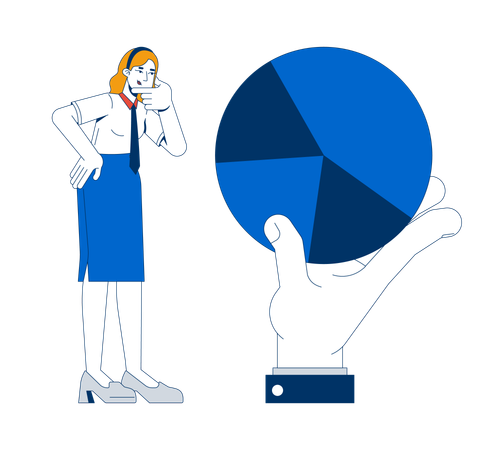 Female analyst pie chart interpretation  Illustration