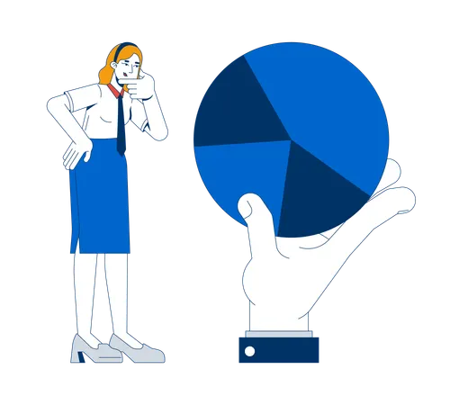 Female analyst pie chart interpretation  Illustration