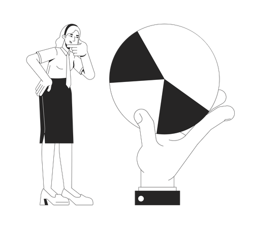 Female analyst pie chart interpretation  Illustration