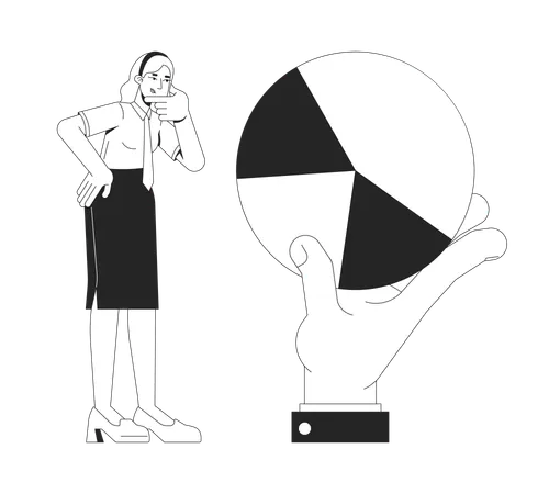 Female analyst pie chart interpretation  Illustration