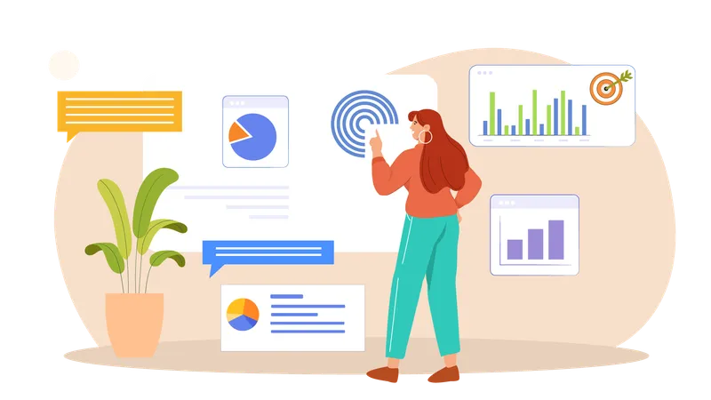 Female analyzing business data  Illustration