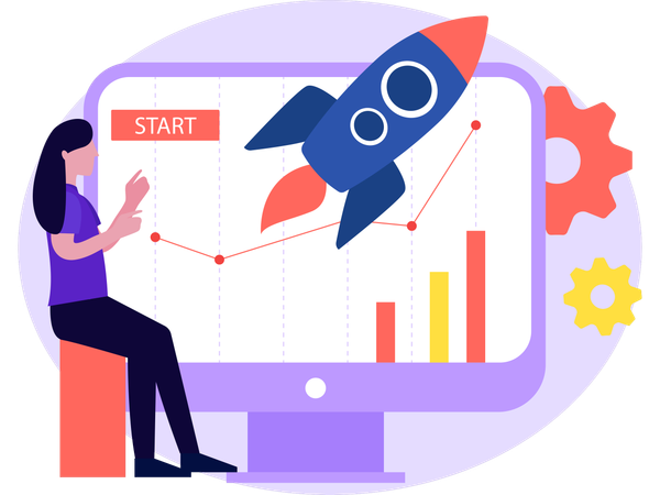 Female Analyzing Business Startup  Illustration