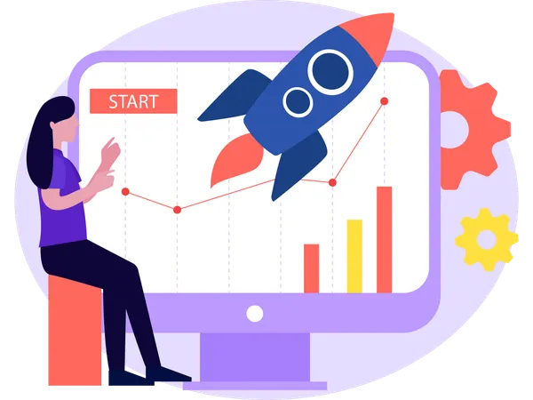 Female Analyzing Business Startup  Illustration