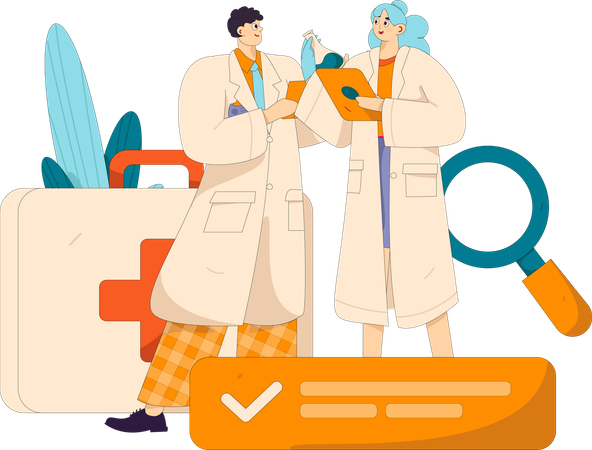 Female and male doctor doing medical research  Illustration