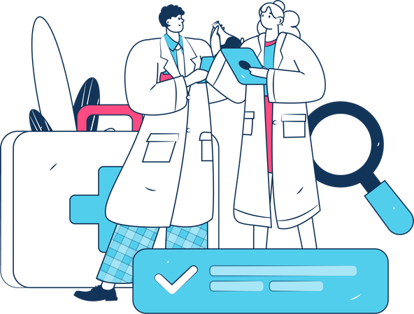 Female and male doctor doing medical research  Illustration