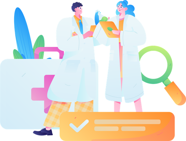 Female and male doctor doing medical research  Illustration