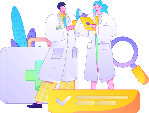 Female and male doctor doing medical research  Illustration