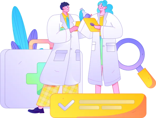 Female and male doctor doing medical research  Illustration