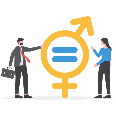Gender Equality Man And Woman Equal Balance And Diversity In Workplace Female And Male Employee Having Equal Opportunity Concept Businessman And Woman Holding Gender Equality Symbolic Illustration