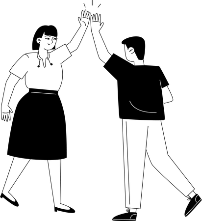 Female and male employees give five each other  Illustration