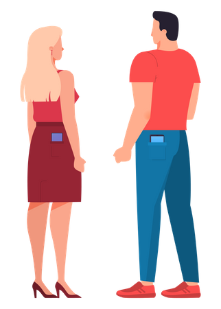 Female and male with smartphone in their back pockets Illustration