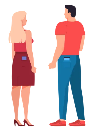Man And Woman With Mobile Phone Female And Male Character With Smartphone In Their Pockets Isolated Flat Vector Illustration Illustration