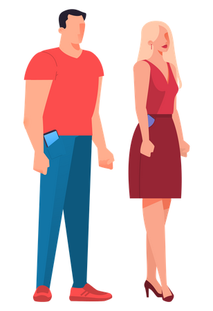 Female and male with smartphone in their front pockets Illustration