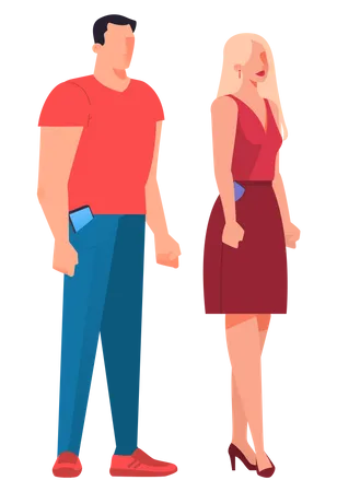 Female and male with smartphone in their front pockets Illustration