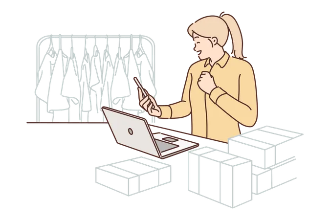 Female apparel seller taking orders online  Illustration