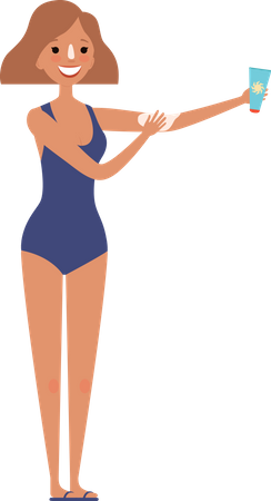 Female applying sunscreen Illustration