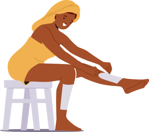 Woman Undergoes A Leg Waxing Procedure Removing Unwanted Hair For Smoother Skin The Process Involves Applying Warm Wax Adhering Strips And Swiftly Removing Hair From The Roots Vector Illustration Illustration