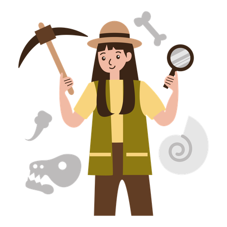 Female archaeologist Bone Fragments  Illustration