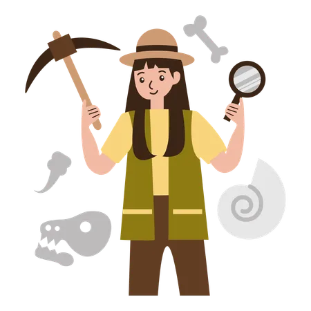 Female archaeologist Bone Fragments  Illustration