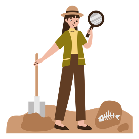 Female archaeologist doing Ancient Artifacts  Illustration