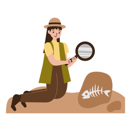 Female archaeologist Historical Artifacts  Illustration