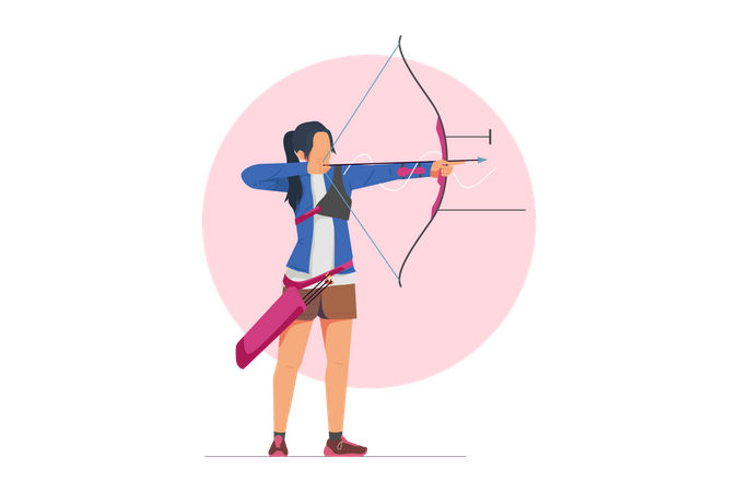 Female archer aiming target  Illustration