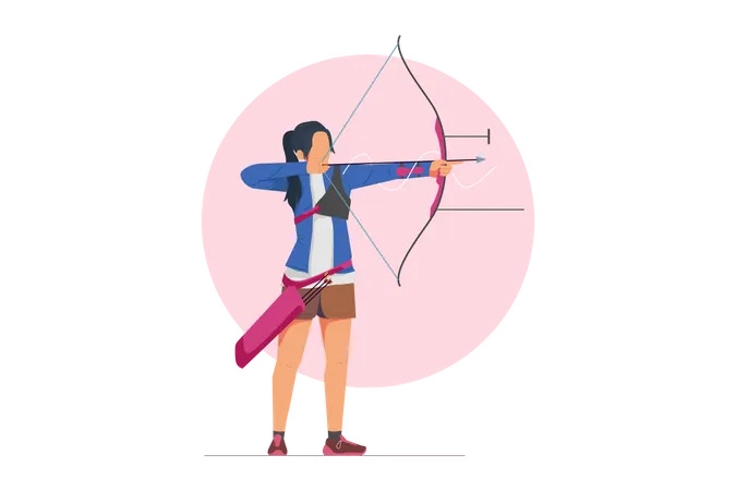 Female archer aiming target  Illustration