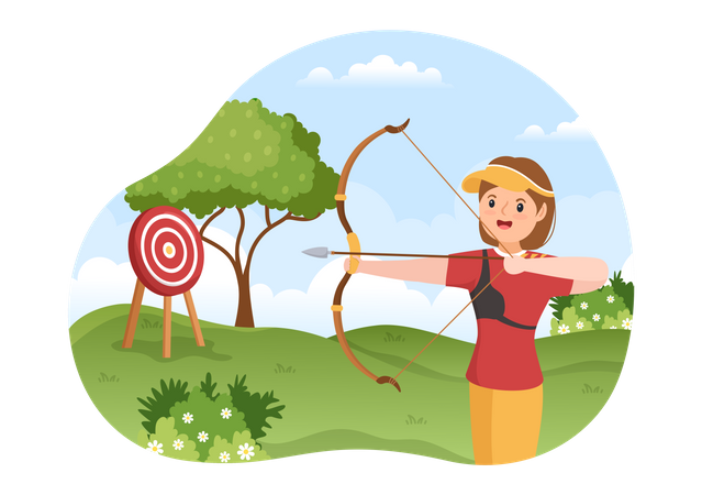 Female Archer Shooting Using Bow  Illustration