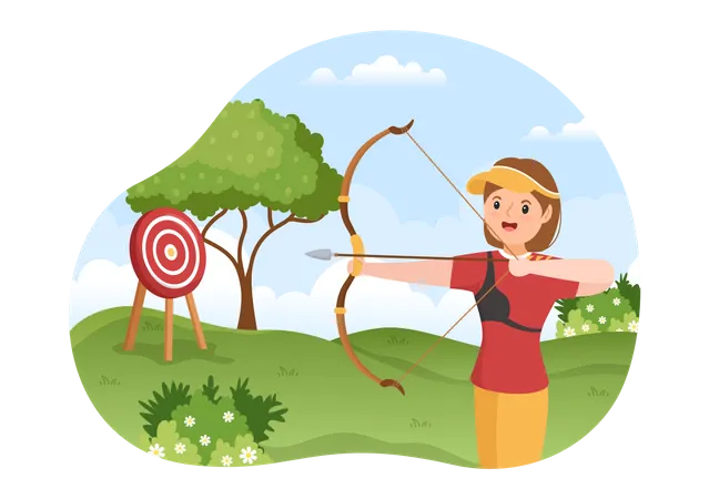 Female Archer Shooting Using Bow  Illustration