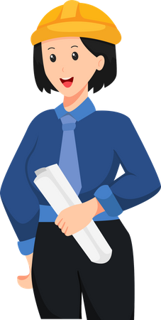 Female Architect Holding Plan  Illustration