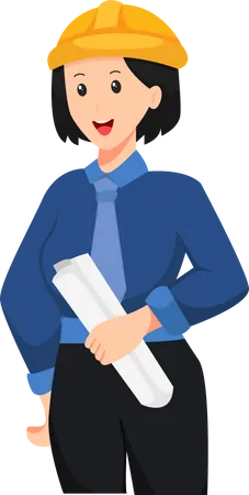 Female Architect Holding Plan  Illustration