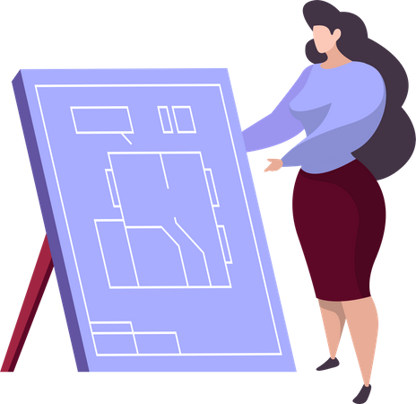 Female architect showing building plan  Illustration