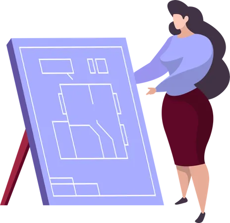 Female architect showing building plan  Illustration