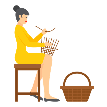 Female Artisan Crafting a Basket  Illustration