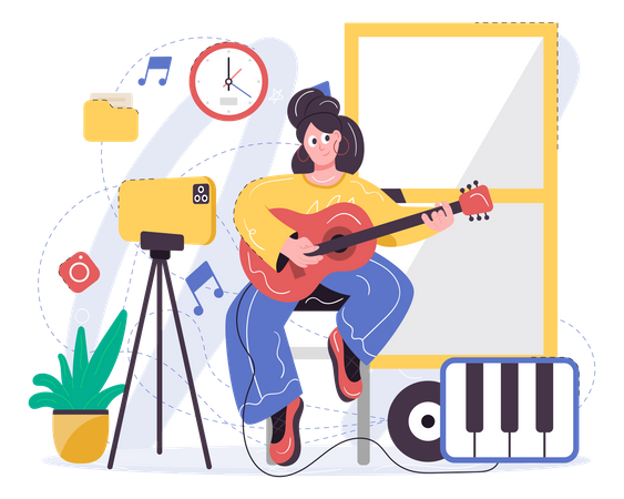 Female Artist Creating A NFT Music Art  イラスト