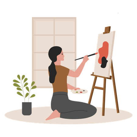 Female artist doing canvas painting  Illustration