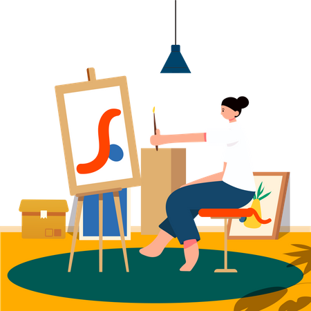 Female artist doing painting  イラスト