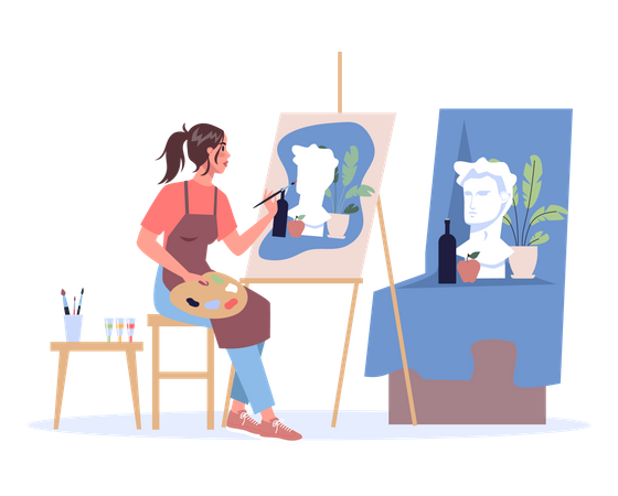 Female artist draw a painting  Illustration