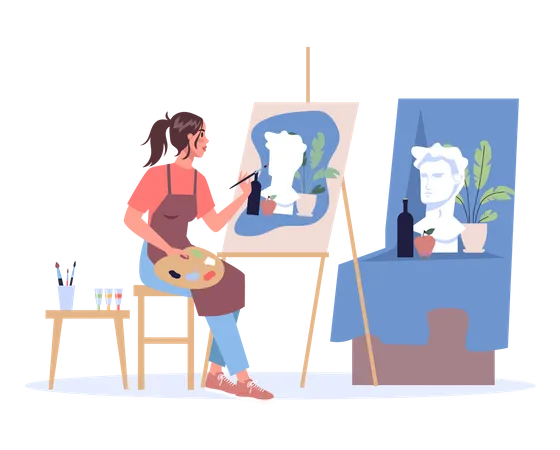 Female artist draw a painting  Illustration
