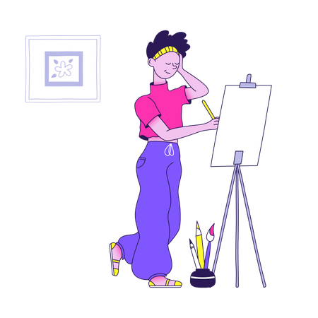 Female artist drawing portrait Illustration
