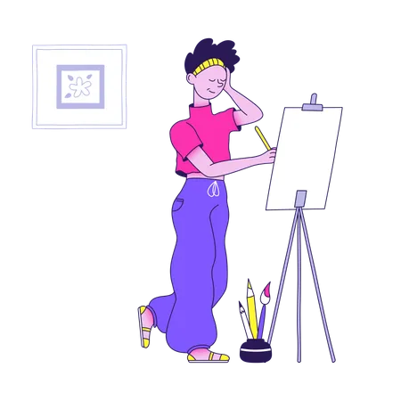 Female artist drawing portrait  Illustration