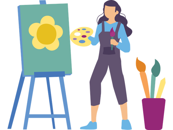 Female artist making painting  Illustration
